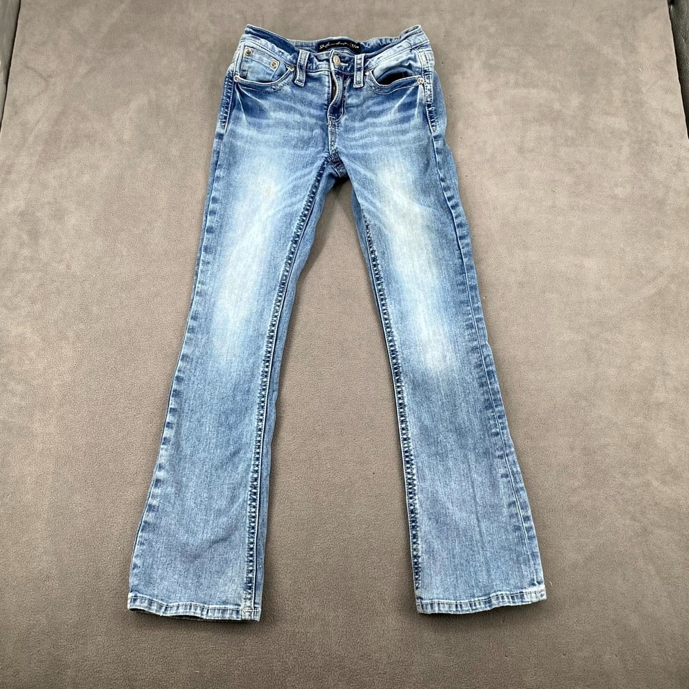 Stella In Dreams Bootcut Jeans Womens 7/28 Blue Denim Sequin Whiskering Mid Rise